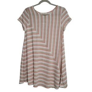NWT Puella Anthropologie Cream Tan Orange Striped Swing Tunic Top Size Med